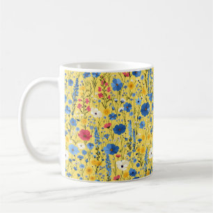 Taza De Café Hermoso colorido primaveral florecillas silvestres