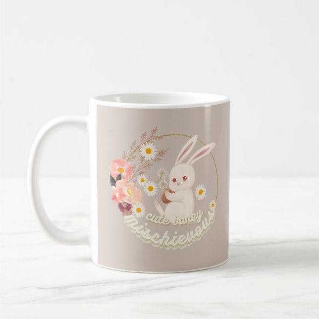 Taza De Café Hermoso conejito y flor (Izquierda)