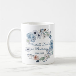 Taza De Café Hermoso cumpleaños floral azul de Ash