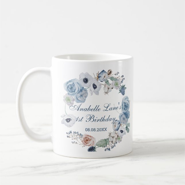 Taza De Café Hermoso cumpleaños floral azul de Ash (Izquierda)