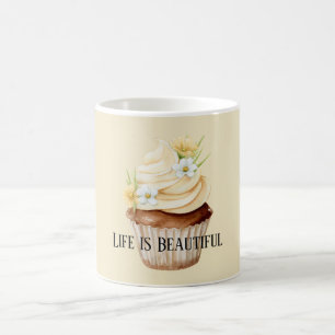 Taza De Café Hermoso Cupcake Floral de Crema Amarillo