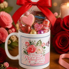 Taza De Café Hermoso día de San Valentín floral y mariposa
