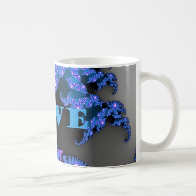 Taza De Café Hermoso diseño de patrón de texto de amor azul gal (Derecha)