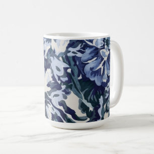 Taza De Café Hermoso diseño floral en tonos azules