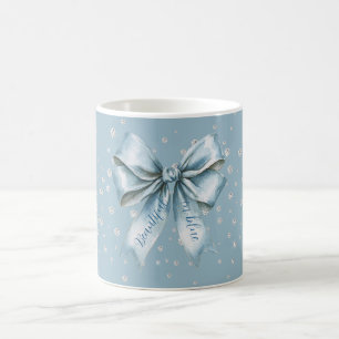 Taza De Café Hermoso en diamantes falsos de lazo azul