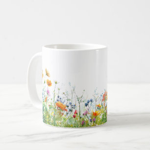 Taza De Café Hermoso Envuelto de flores de primavera pradera