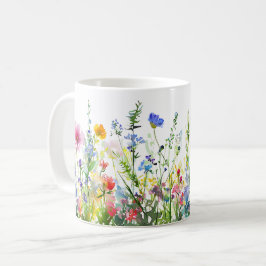 Taza De Café Hermoso Envuelto de flores de primavera pradera