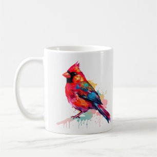 Taza De Café Hermoso esbozo de acuarela del cardenal rojo