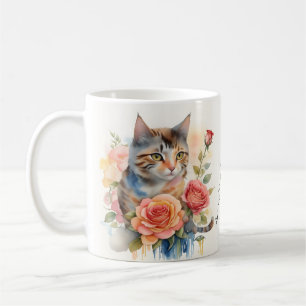 Taza De Café Hermoso gato acuarela con mensaje Personalizado
