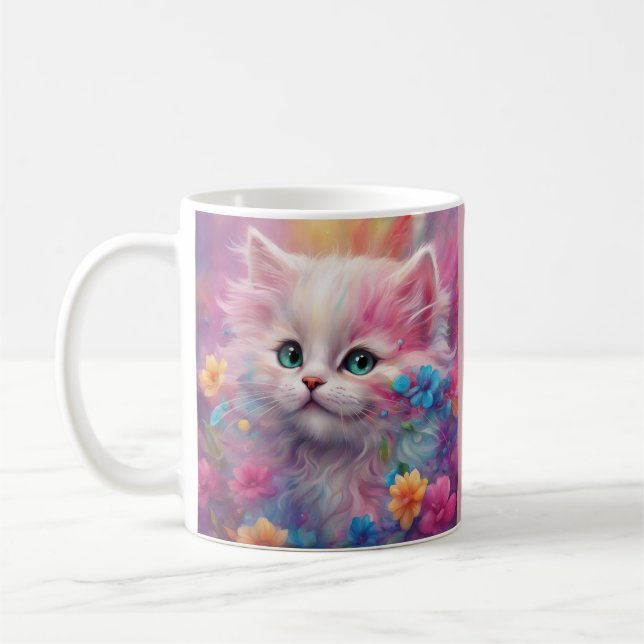 Taza De Café Hermoso Gato Blanco Fluffy (Izquierda)