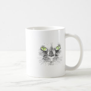 Taza De Café Hermoso gato negro rostro Big Green Eyes Guay Hall