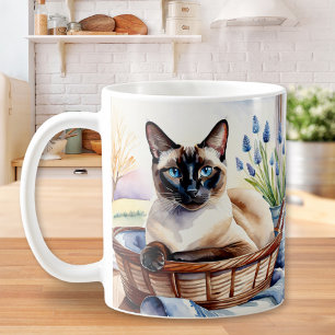 Taza De Café Hermoso gato siamés raza de mascota elegante arte 