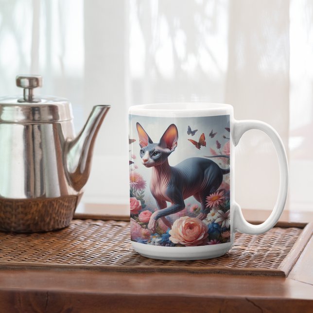 Taza De Café Hermoso gato y flores de Sfinx (Subido por el creador)
