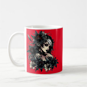Taza De Café Hermoso Gótico Chica Black Lilly Flores arte