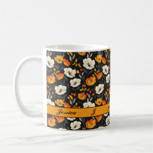 Taza De Café Hermoso guión de flores silvestres de color primav