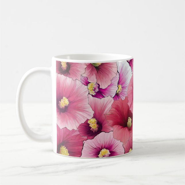 Taza De Café Hermoso Hollyhock Rosa (Izquierda)