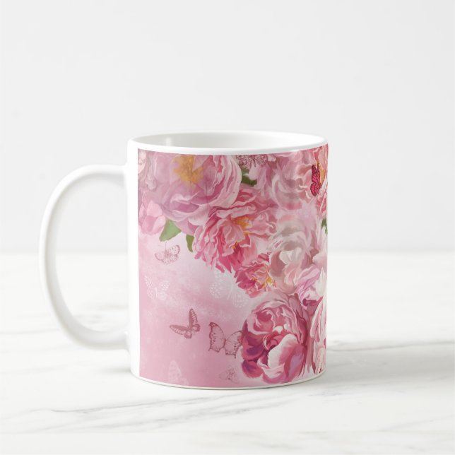 Taza De Café Hermoso jardín de flores rosadas (Izquierda)