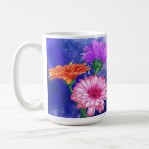 Taza De Café Hermoso Juego de Tres Colores de Gerberas Pintado 