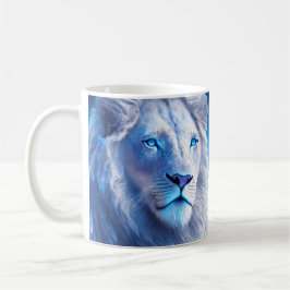 Taza De Café Hermoso León Místico Blanco con Ojos Azules  