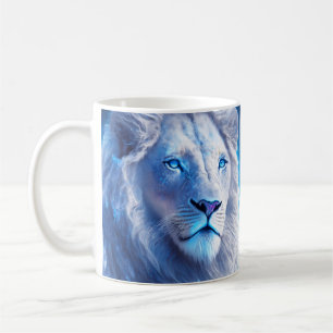 Taza De Café Hermoso león místico blanco con ojos azules