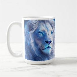 Taza De Café Hermoso León Místico Blanco con Ojos Azules  