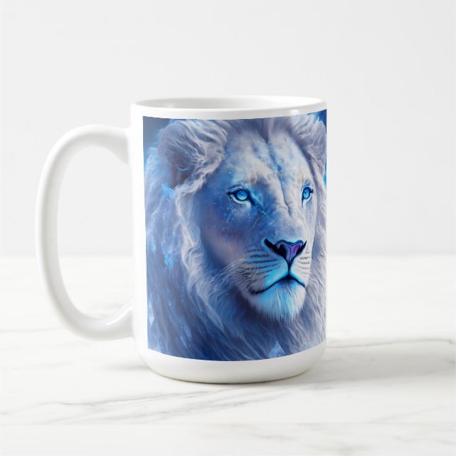 Taza De Café Hermoso león místico blanco con ojos azules (Izquierda)