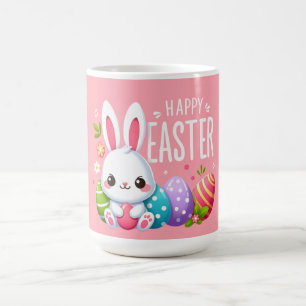 Taza De Café Hermoso lindo, rosa, feliz conejo de Pascua