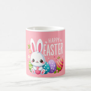 Taza De Café Hermoso lindo, rosa, feliz conejo de Pascua
