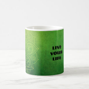 Taza De Café Hermoso Mandala Verde con cita.