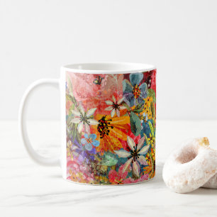 Taza De Café Hermoso Modelo Floral Brillante Abstracto Abstract