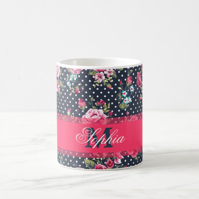 Taza De Café Hermoso monograma de moda y jovencita floral (Centro)