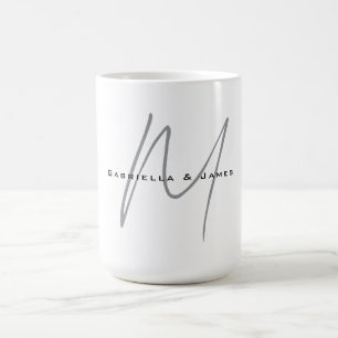 Taza De Café Hermoso Monograma Negro Blanco Gris Caligrafía