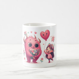 Taza De Café Hermoso Monstruo Rosa y el Chica