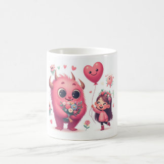 Taza De Café Hermoso Monstruo Rosa y el Chica