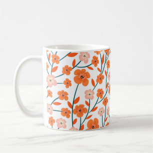 Taza De Café Hermoso naranja y flores pastel sin costura
