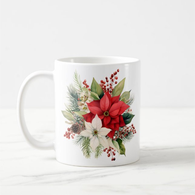 Taza De Café Hermoso Navidad ramo de flores Café Mug (Izquierda)