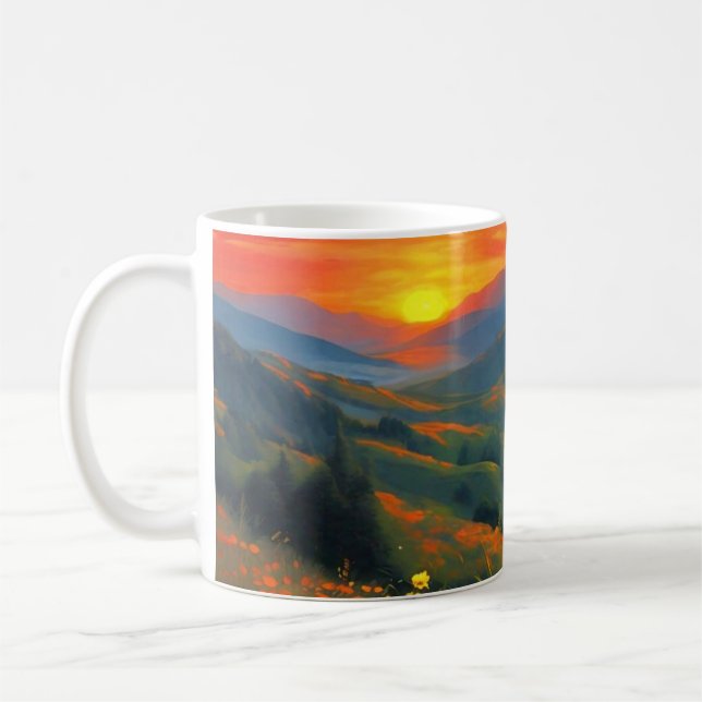 Taza De Café Hermoso paisaje Chica con vistas al atardecer (Izquierda)