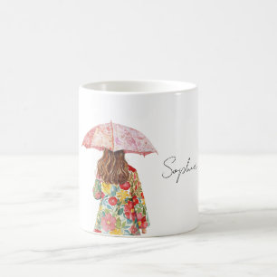 Taza De Café Hermoso Paraguas Floral Rosa Rojo