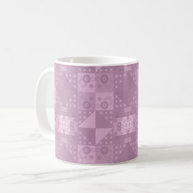 Taza De Café hermoso patchwork de lila tradicional liso (Anverso izquierdo)