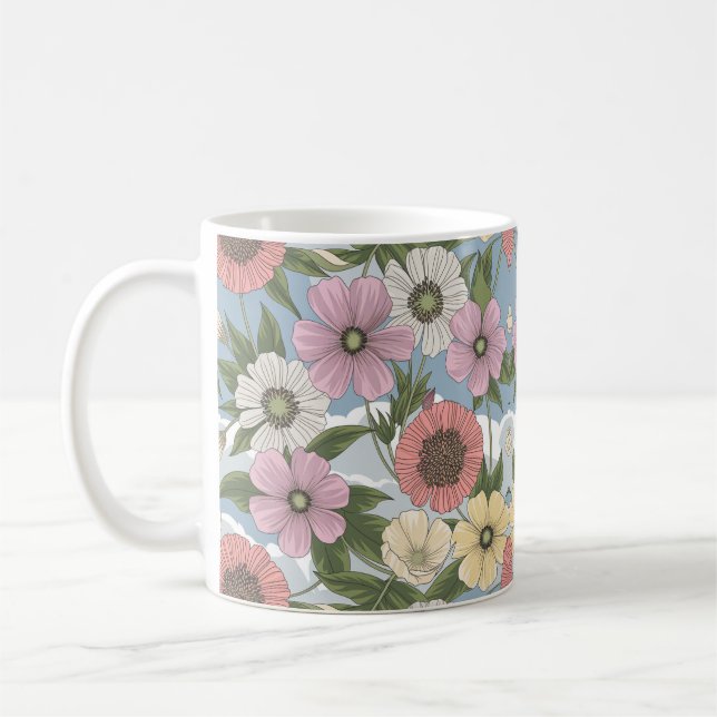 Taza De Café Hermoso patrón de arte de flores pastel (Izquierda)
