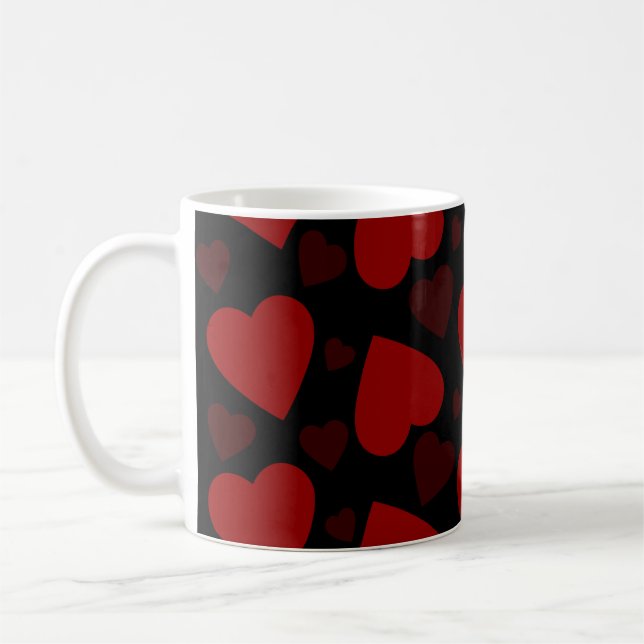 Taza De Café Hermoso patrón de corazón rojo en negro (Izquierda)