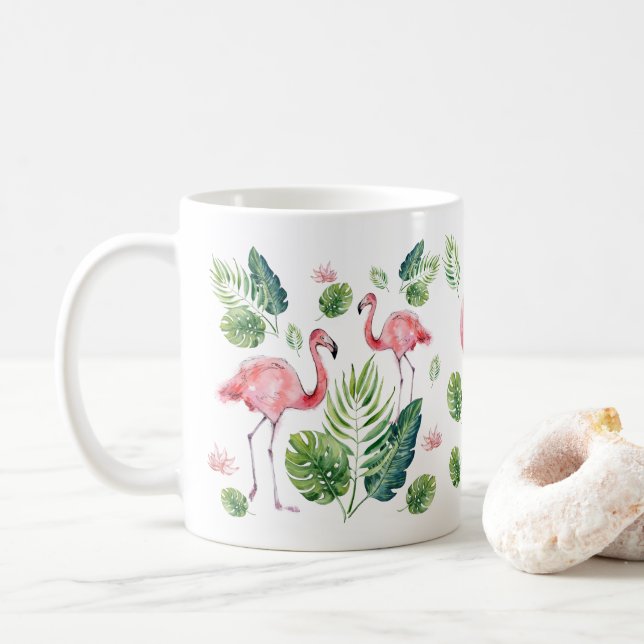 Taza De Café Hermoso patrón de flamencos rosados (Con donut)