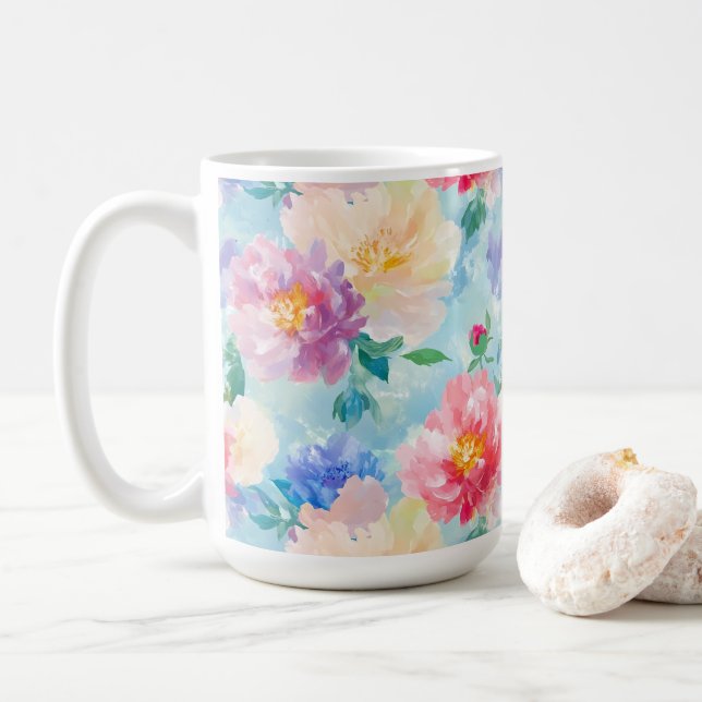 Taza De Café Hermoso patrón de flores (Con donut)
