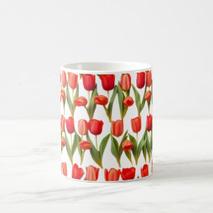 Taza De Café Hermoso patrón de flores de tulipán en filas horiz