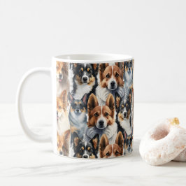 Taza De Café Hermoso patrón de perro Corgi en acuarela