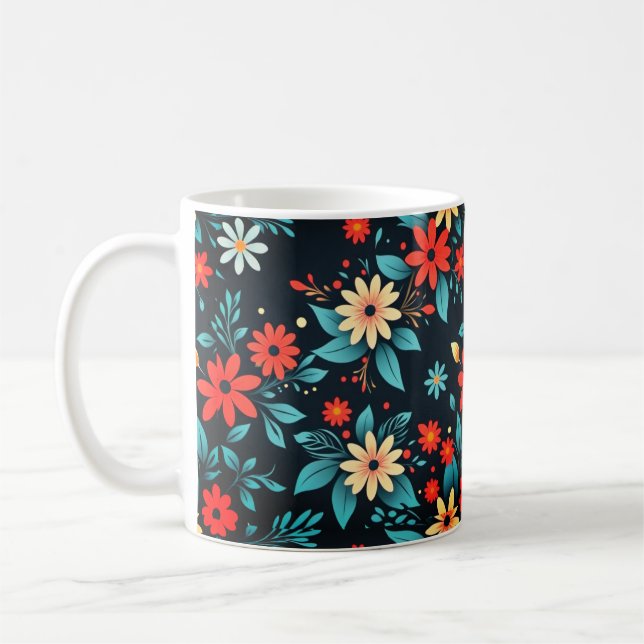 Taza De Café Hermoso patrón floral de flores-48965 (Izquierda)
