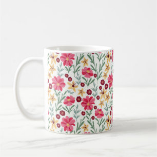 Taza De Café Hermoso patrón floral vintage rosa y amarillo