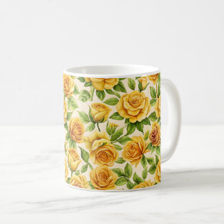 Taza De Café Hermoso patrón sin foco de rosas amarillas