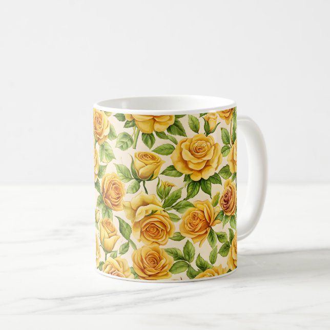 Taza De Café Hermoso patrón sin foco de rosas amarillas (Anverso derecho)
