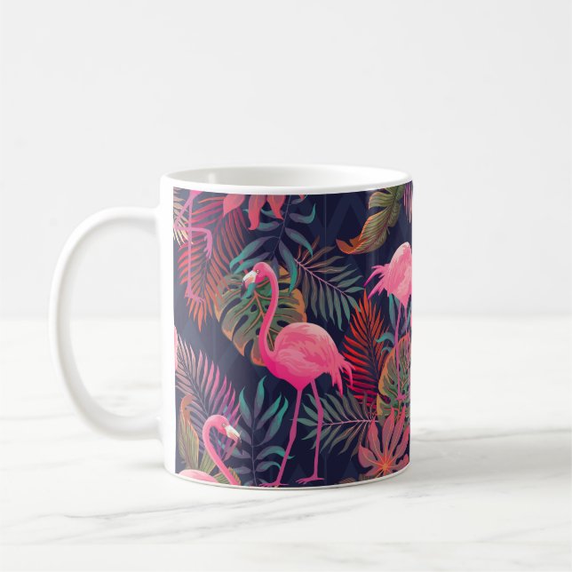 Taza De Café Hermoso patrón tropical sin costura con flam rosa (Izquierda)